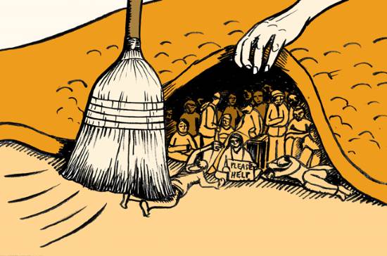 иллюстрация идиомы to brush things under the carpet
